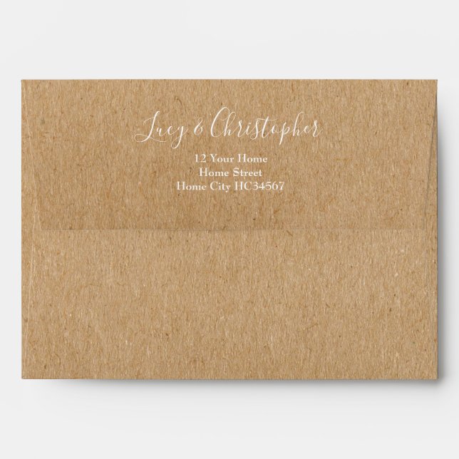 Elegant White Script Rustic Kraft Return Address Envelope (Back (Top Flap))