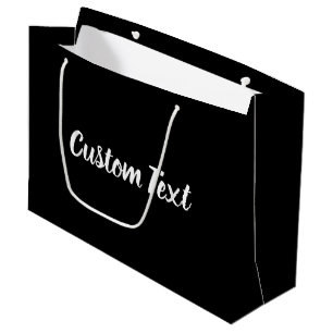 Elegant White Script Text Template on Black Large Gift Bag