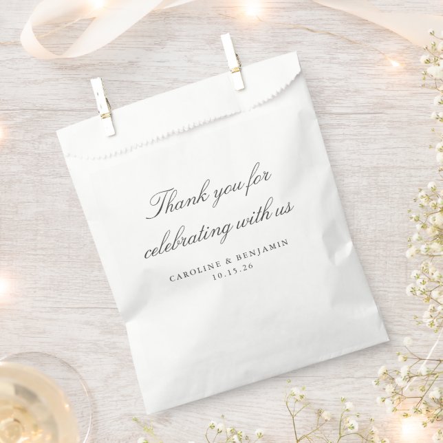 Elegant White Script Wedding Custom Thank You  Favour Bag (Clipped)