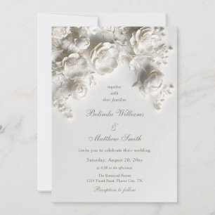 Elegant White Sculptural Flowers Invitation