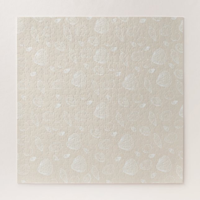 Elegant White Seashells Beige Pattern Jigsaw Puzzle (Vertical)