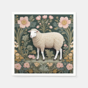 Elegant White Sheep William Morris Inspired Napkin