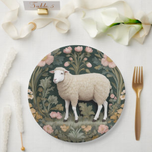 Elegant White Sheep William Morris Inspired Paper Plate