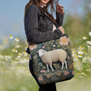 Elegant White Sheep William Morris Inspired Tote Bag
