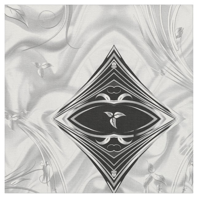 Elegant white/silve Silk & silver abstract flowers Fabric (Close Up)