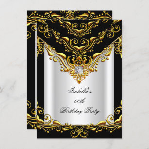 Elegant White Silver Black Gold Birthday Party Invitation