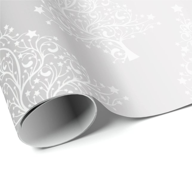 Elegant White & Silver Christmas Tree Pattern Wrapping Paper (Roll Corner)