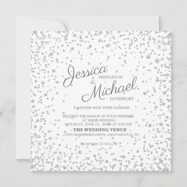 Elegant White Silver Diamond Glitter Wedding Invitation (Front)
