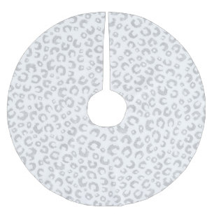 Elegant White Silver Glitter Leopard Animal Print Brushed Polyester Tree Skirt