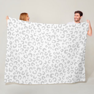 Elegant White Silver Glitter Leopard Animal Print Fleece Blanket