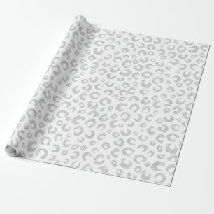 Elegant White Silver Glitter Leopard Animal Print Wrapping Paper