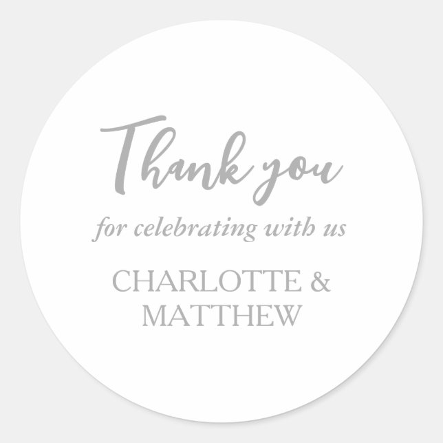 Elegant White Silver Wedding Classic Round Sticker (Front)