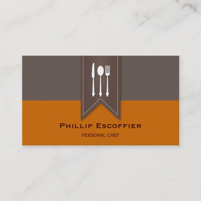 Elegant White Silverware Chef Bistro Business Card (Front)