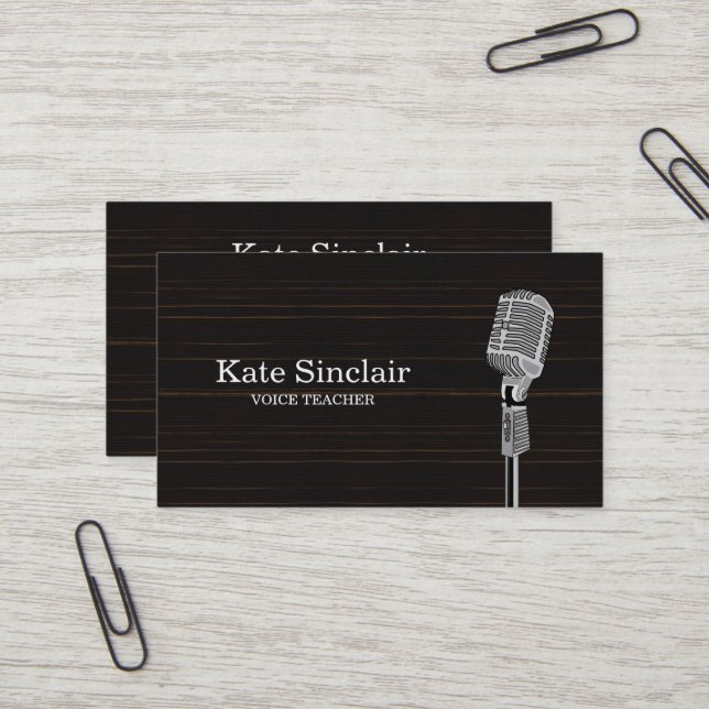 Elegant White Singer Music Voice Teacher Musical B Business Card (Front/Back In Situ)