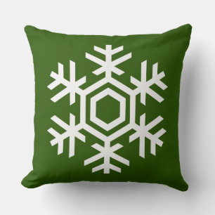 Elegant White Snowflake Classic Christmas Green Throw Pillow