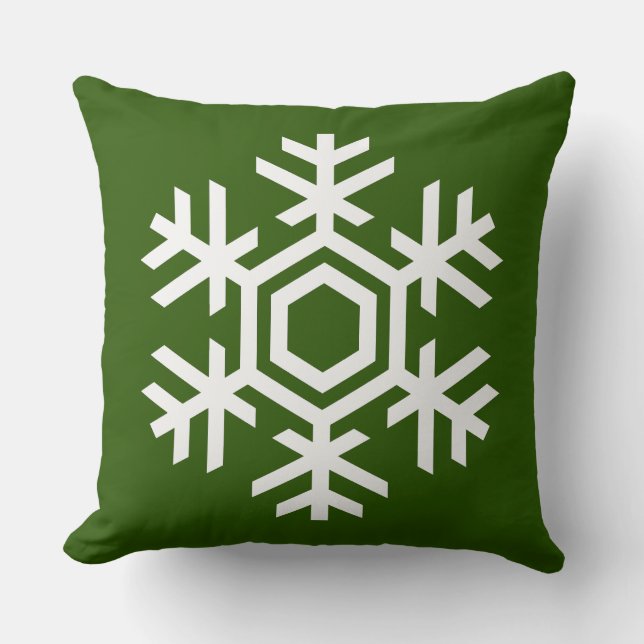 Elegant White Snowflake Classic Christmas Green Throw Pillow (Front)