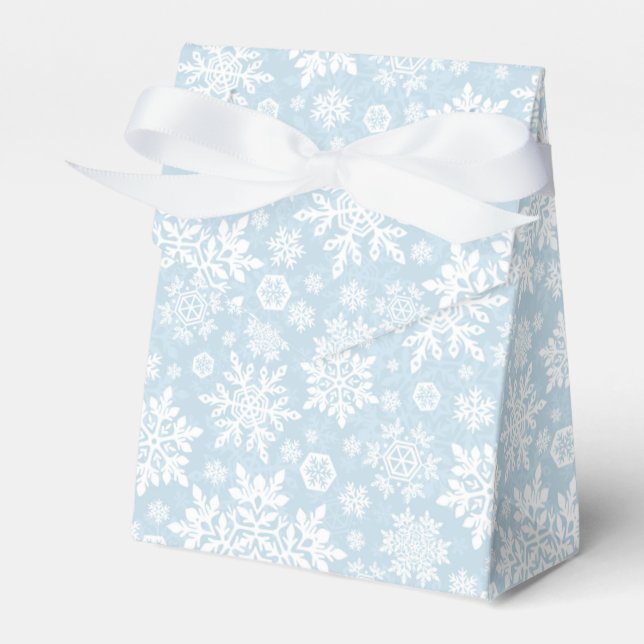 Elegant White Snowflake (Frost Blue) Favor Box (Front Side)