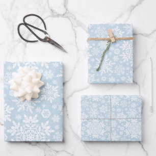 Elegant White Snowflake (Frost Blue) Wrapping Paper Sheet