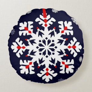 Elegant White Snowflake Ornament Round Pillow