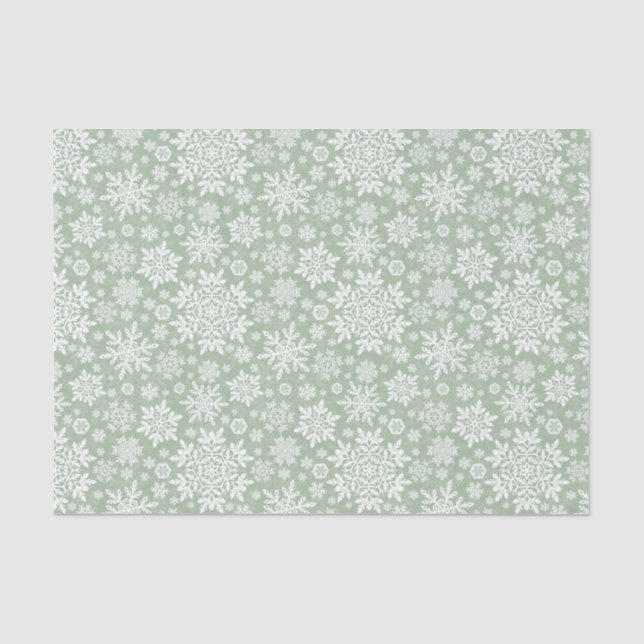 Elegant White Snowflake (Sage Pine) Tissue Paper (Front)