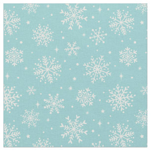 Elegant White Snowflakes on mint background Fabric