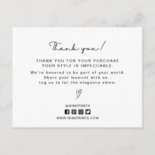 Elegant white, social media icons thank you card 
