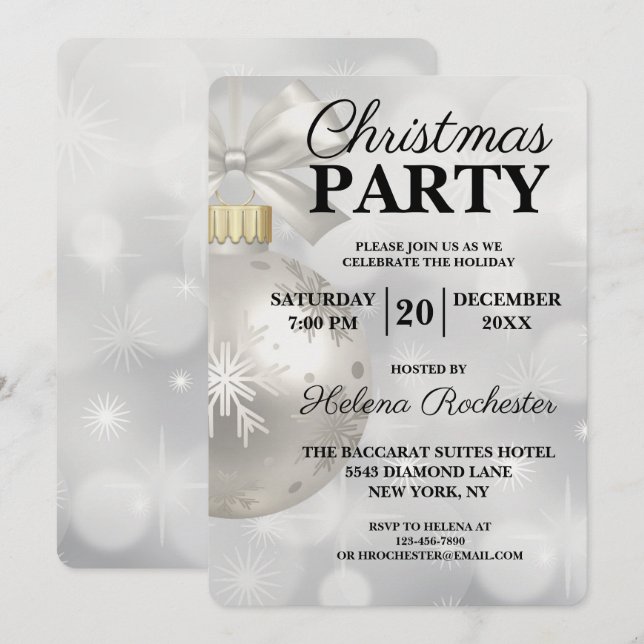 Elegant White Sparkle Christmas Party Invitation (Front/Back)