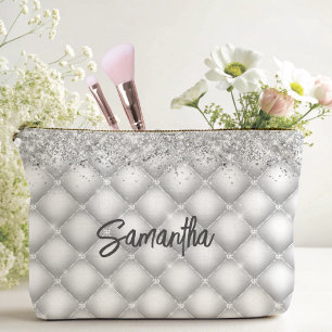 Elegant white sparkly glitter bridal anniversary accessory pouch