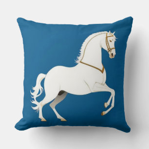 Elegant White Stallion Illustration on Throw Pillow