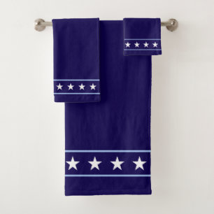 Elegant White Stars on Navy Blue Bath Towel Set