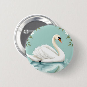 Elegant white swan floral blue 2 inch round button