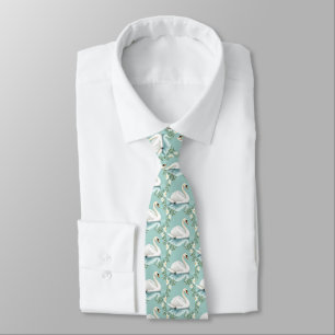 Elegant white swan floral blue tie