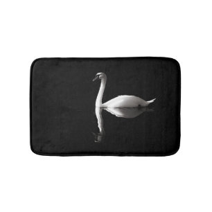 Elegant White Swan Reflection On Black Lake Bath Mat