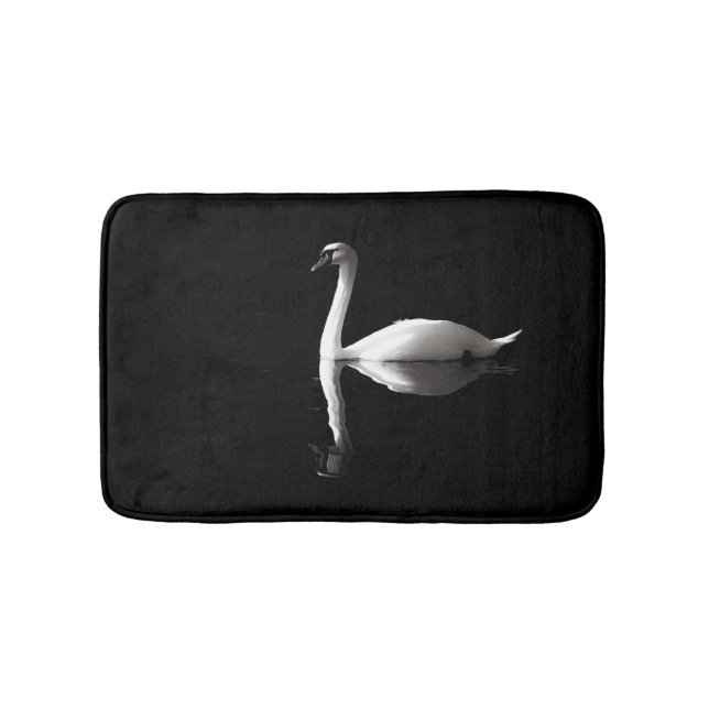 Elegant White Swan Reflection On Black Lake Bath Mat (Front)