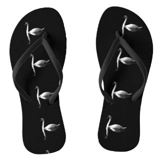 Elegant White Swan Reflection On Black Lake Flip Flops