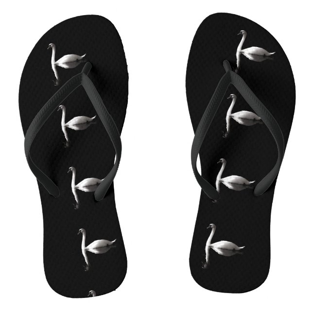 Elegant White Swan Reflection On Black Lake Flip Flops (Footbed)