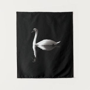 Elegant White Swan Reflection On Black Lake Tapestry