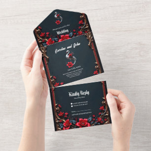Elegant White Swan Wedding Collection  All In One Invitation