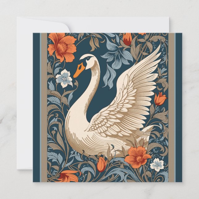 Elegant White Swan William Morris Inspired Floral (Front)