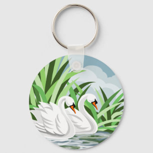 Elegant White Swans Keychain