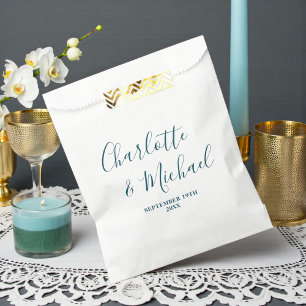 Elegant White & Teal Script Minimalist Wedding Favour Bag