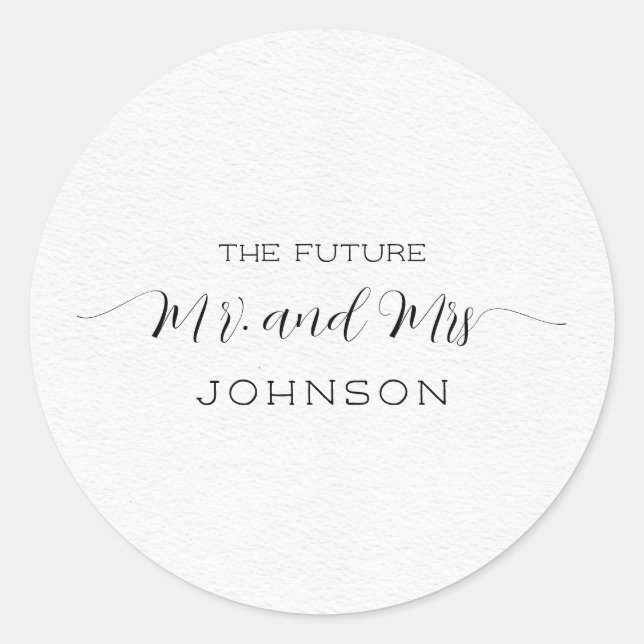 Elegant White Texture Mr. and Mrss Classic Round Sticker (Front)