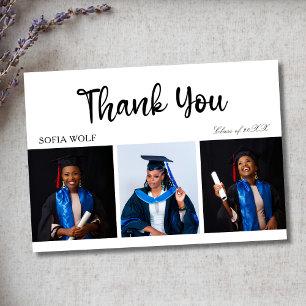 Elegant White Three Photos Graduation Thank You Card