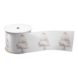 Elegant White Three Tier Cake Satin Ribbon