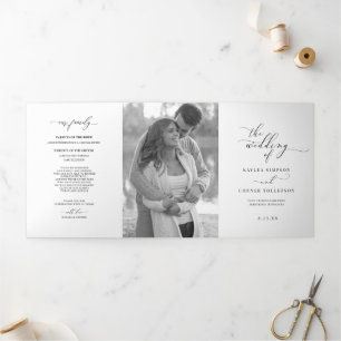 Elegant White Tri-fold Wedding Program Booklet Programme