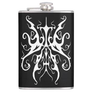 Elegant White Tribal Mask Abstract Design Hip Flask