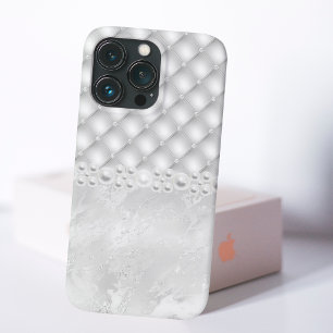 Elegant White Tuft Diamond and Pearl iPhone Case