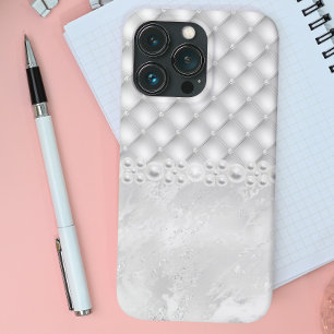 Elegant White Tuft Diamond and Pearl iPhone Case