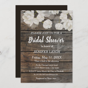 Elegant white tulip flower rustic bridal shower invitation