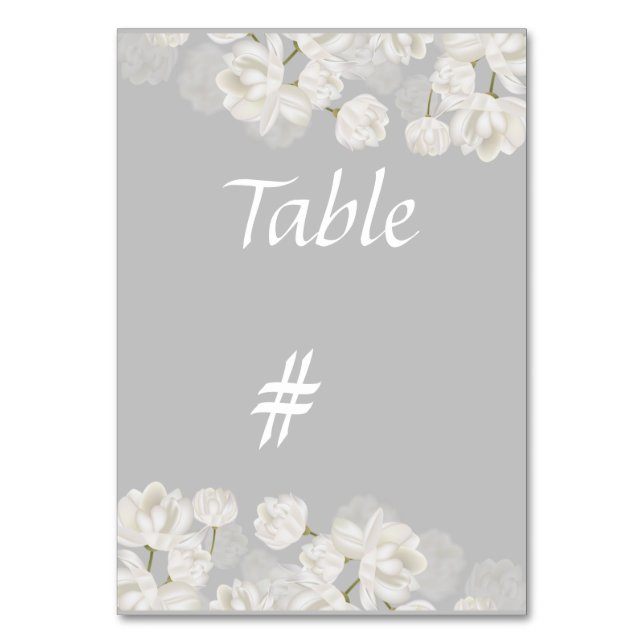 Elegant white Tulip Wedding table number (Front)